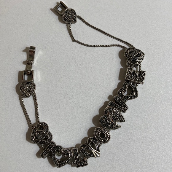 Marcasite Charm Bracelet. Spells “I LOVE”. (8”) - Picture 4 of 4